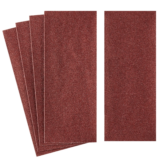 STANLEY STA31101 pack of rectangular brown sandpaper sheets, photography on white background.