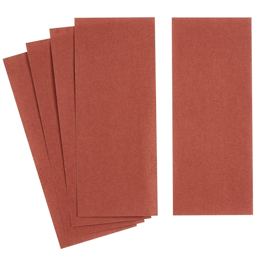STANLEY STA31103 rectangular sandpaper sheets, brown, photo of five sheets on white background.