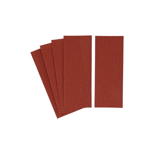 STANLEY STA31106 sandpaper sheets, rectangular, brown, photography, top view on white background.
