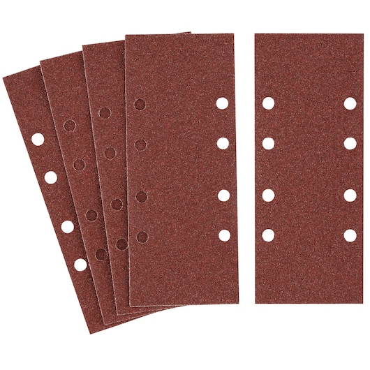 STANLEY STA31126 rectangular sanding sheets with holes, brown, photography, front angle.