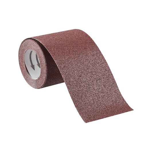 STANLEY STA31406 sandpaper roll, brown, abrasive surface, product photography, angled view on white background.