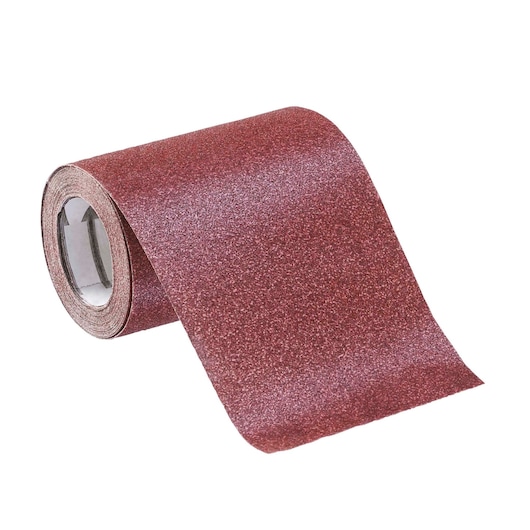 STANLEY STA31416 abrasive sandpaper roll, reddish-brown color, product photography on white background.