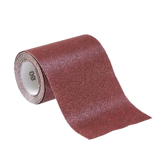 STANLEY STA31431 brown abrasive roll, front angle, showing coarse grit surface for sanding.