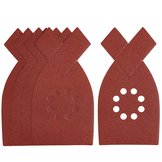 STANLEY STA31452 red sanding sheets with perforated holes, photography, front angle on white background.
