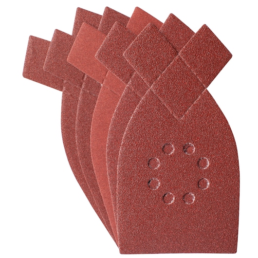 STANLEY STA31467 sanding sheets pack, reddish-brown, detail shape, front angle, for multi-tool.