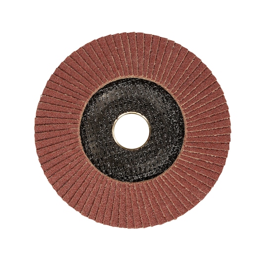 STANLEY STA32126 flap disc with brown abrasive pads, photographed from top against white background.