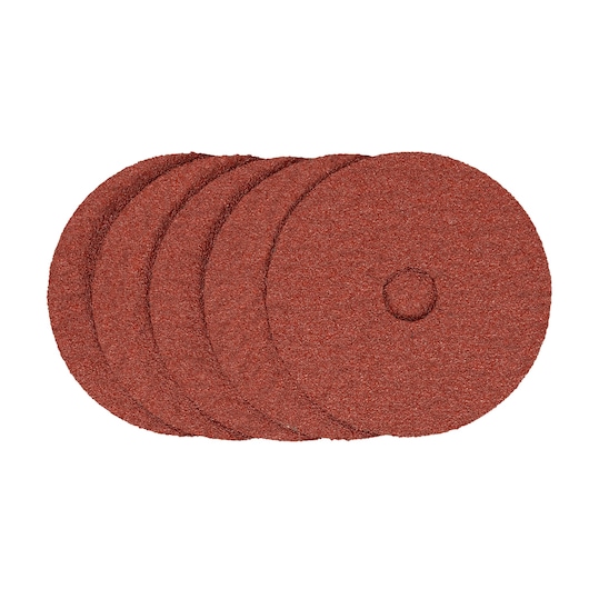 STANLEY STA32155 abrasive discs, red, set of four, photographed from above on white background