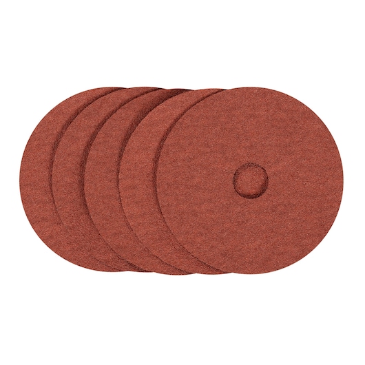 STANLEY STA32160 set of four round brown sanding discs, top-down view, suitable for power tools.