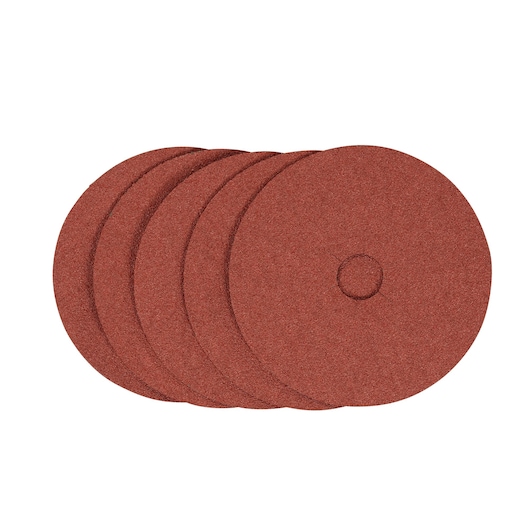 STANLEY STA32185 brown abrasive discs set, photography, front angle on white background.