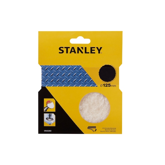 STANLEY STA32202 polishing pad pack, 125mm diameter, front angle on white background.