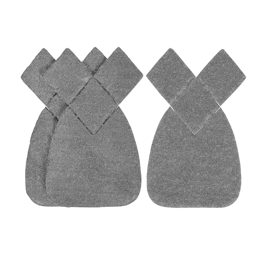 STANLEY STA32209 grey triangular sanding sheets, stack of six pieces, top view on white background.
