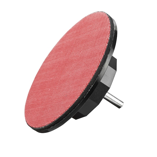 STANLEY STA32292 sanding pad with red surface and metal shank, side angle product photo on white background.
