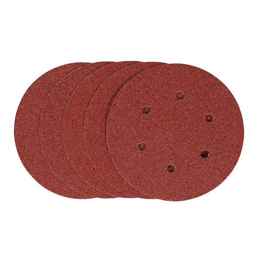 STANLEY STA32337 red round sanding discs pack, photography, front angle on white background.