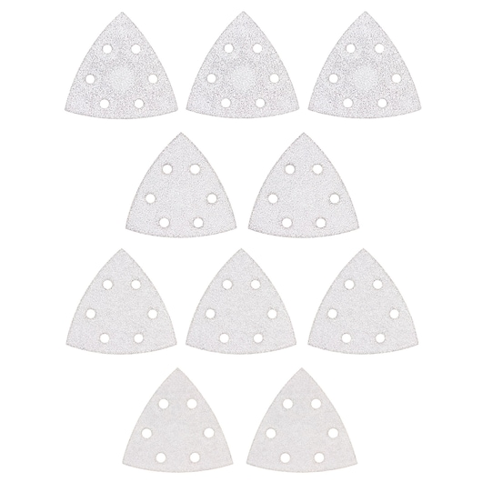 STANLEY STA32348 sanding sheets set, triangular shape, white finish, photographed from above on white background.