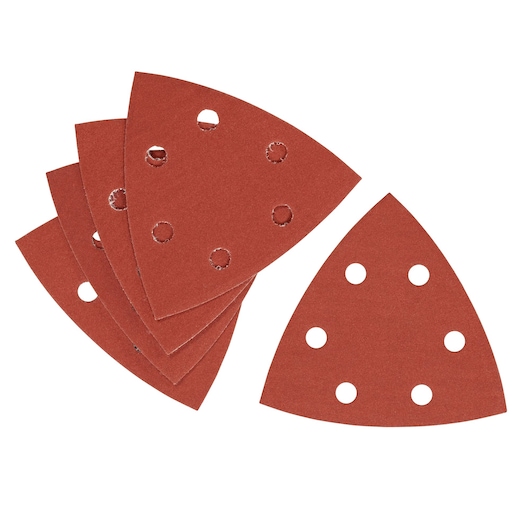 STANLEY STA32382 triangular sanding sheets with holes, brown, top view, abrasives category.