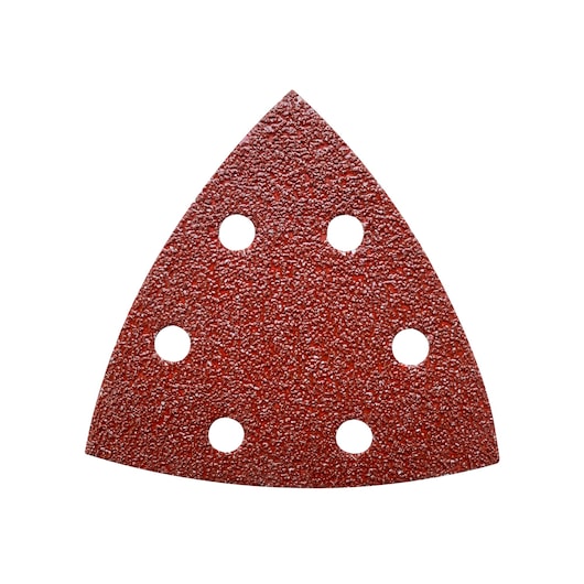 STANLEY STA32427 triangular sanding sheet, red, with six holes, front angle, photography product.