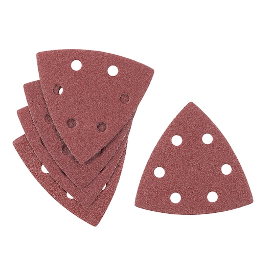 STANLEY STA32432 sanding sheets, triangular, brown, with holes, product photo on white background