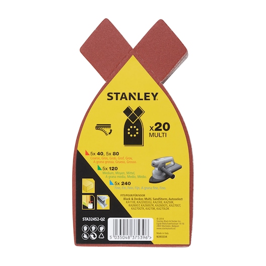 STANLEY STA32452 multi-pack sanding sheets for sanders, red color, photographed from front on white background.