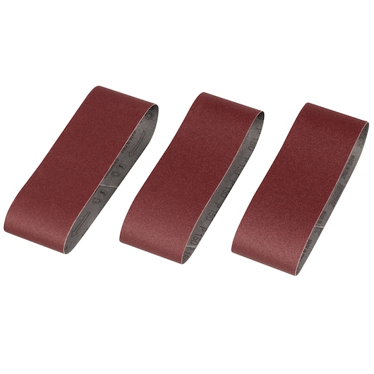 STANLEY STA33201 sanding belt set, maroon, product photography, top view on white background.