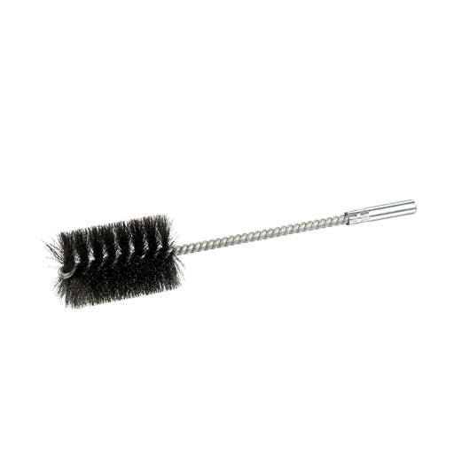 A cylindrical wire brush with metal handle, designed for cleaning pipes or narrow spaces.
