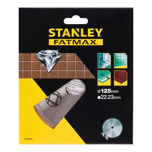 STANLEY STA38007 diamond blade packaging, shown from front angle with tile and product icons.