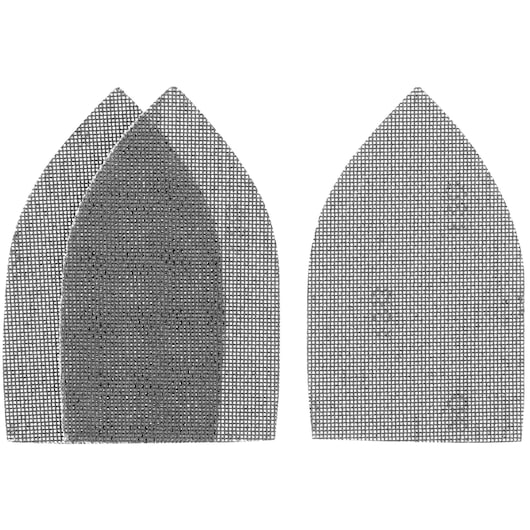 STANLEY STA39097 mesh sanding sheets, set of four, gray, photograph, front angle on white background.