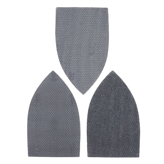 STANLEY STA39107 set of three grey detail sanding sheets, front view on white background.