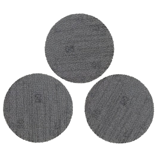 STANLEY STA39252 sanding mesh discs, round, black, set of three, top-down view, white background.