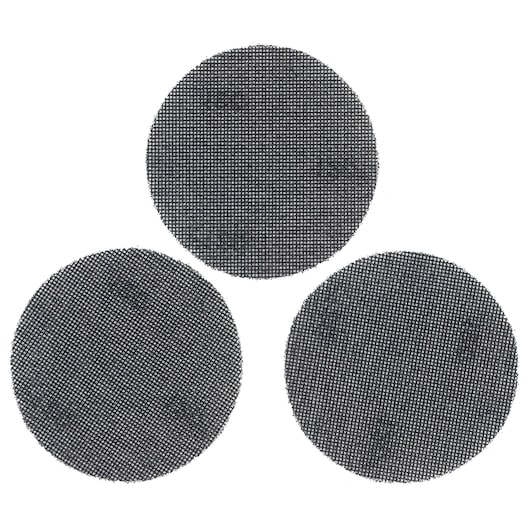 STANLEY STA39257 round black mesh sanding discs, photography, top view, white background.
