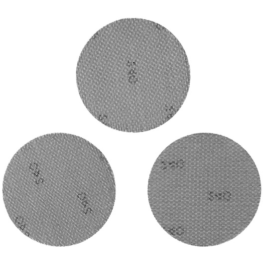 STANLEY STA39262 round mesh sanding discs set of three on white background, top view.