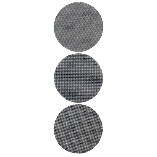 STANLEY STA39267 round mesh sanding discs, set of three, top view on white background.