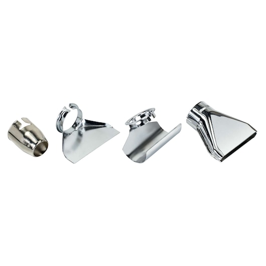 STANLEY STA43020 set of four metal heat gun nozzles, photography, front angle, on white background.