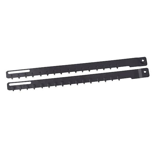 STANLEY STA44315 black metal saw blades, product photography, top angle on white background.