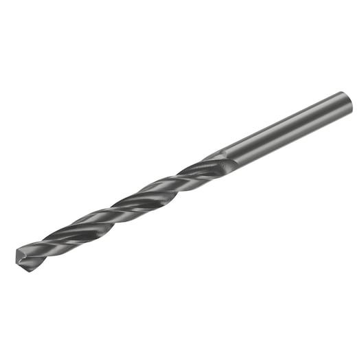 STANLEY STA50075 metal twist drill bit, side angle, gray finish, photography on white background.