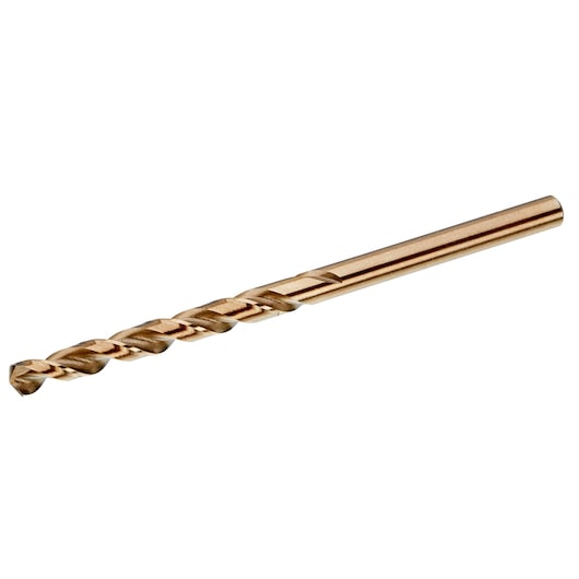STANLEY STA50097 metal twist drill bit, gold finish, side angle on white background.