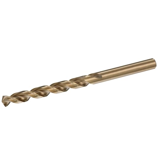 STANLEY STA50127 gold twist drill bit, side view on white background, photography product image.