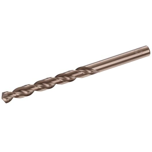 STANLEY STA50132 metal twist drill bit, bronze finish, photography, side angle on white background.