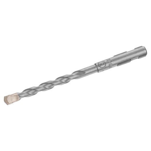 STANLEY STA50260-XJ silver masonry drill bit with SDS-plus shank, side angle, isolated on white background.