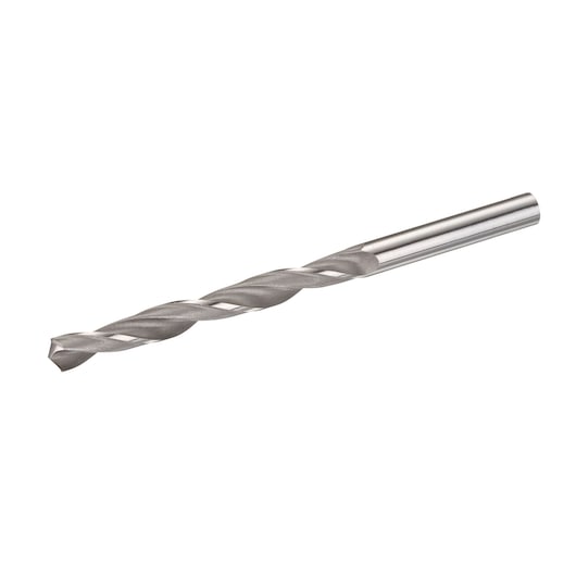 Photo of STANLEY STA50718 metal twist drill bit, side angle, silver finish.