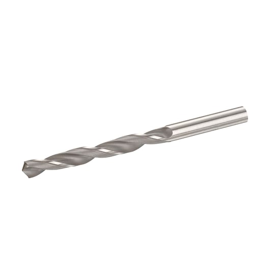 Photo of STANLEY STA50721 metal twist drill bit, side view, silver color, on white background.
