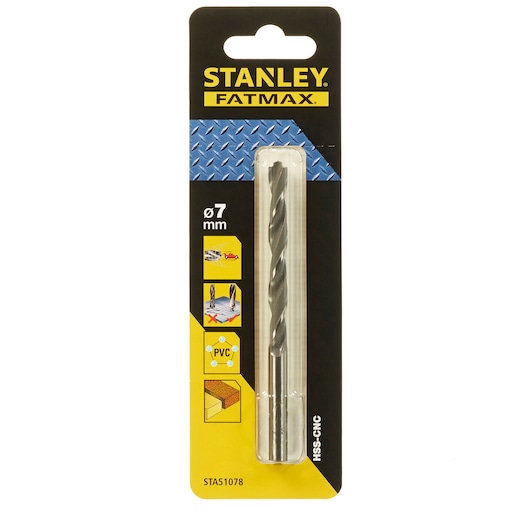 STANLEY STA51078 drill bit pack, 7mm, FATMAX, front angle photo, yellow and black packaging.