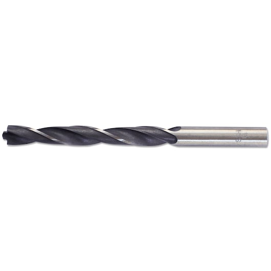 Photo of STANLEY STA51108 metal drill bit, straight shank, black and silver, side view on white background.