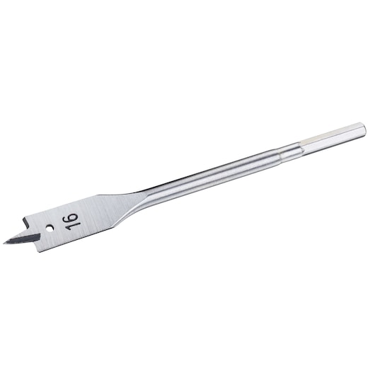 STANLEY STA52020 flat wood drill bit, silver finish, size 16 mm, product side angle on white background.