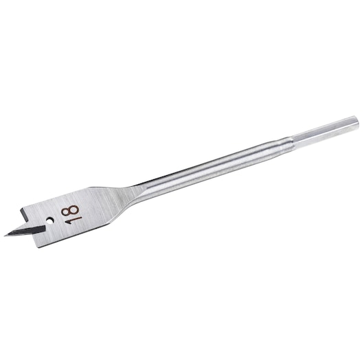 STANLEY STA52030 flat wood drill bit, 18mm size, silver finish, straight angle, on white background.