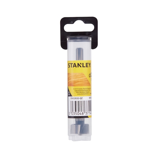 STANLEY STA52032 drill bit pack, clear tube with yellow label, front angle, white background.