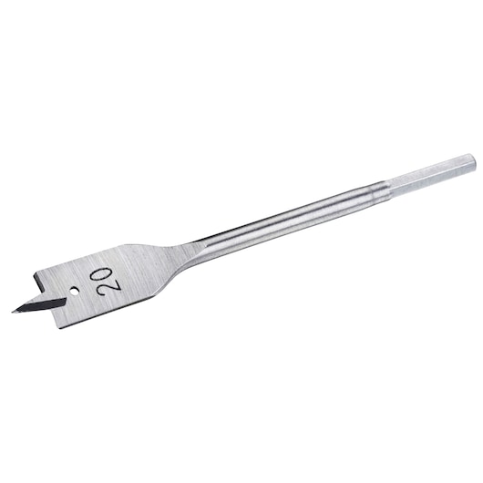 STANLEY STA52035 flat wood drill bit, 20mm size, silver finish, angled view on white background.