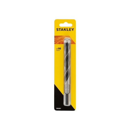 STANLEY STA52051 wood drill bit, 16mm, in yellow and black retail packaging, front view.