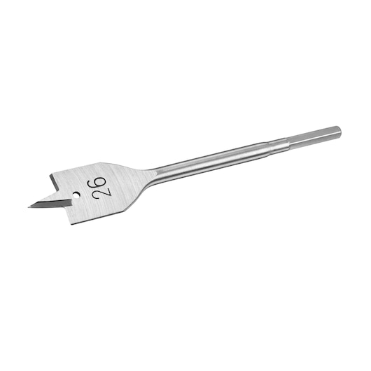 STANLEY STA52055 flat wood drill bit, silver, size 26 mm, photography on white background.
