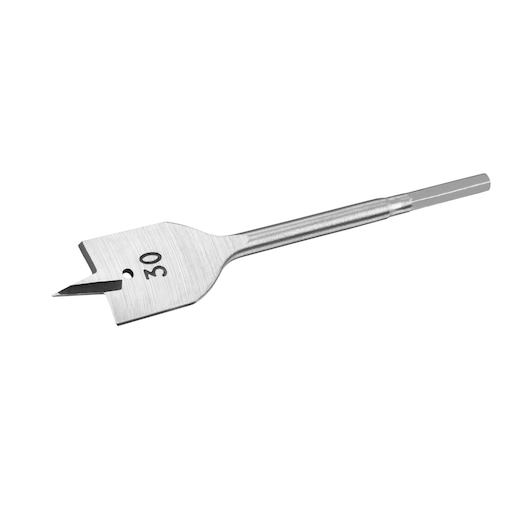 STANLEY STA52065 flat wood drill bit, silver color, photographed from side on white background.