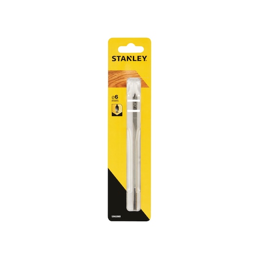 STANLEY STA52085 6mm wood drill bit in retail packaging, front angle on white background.